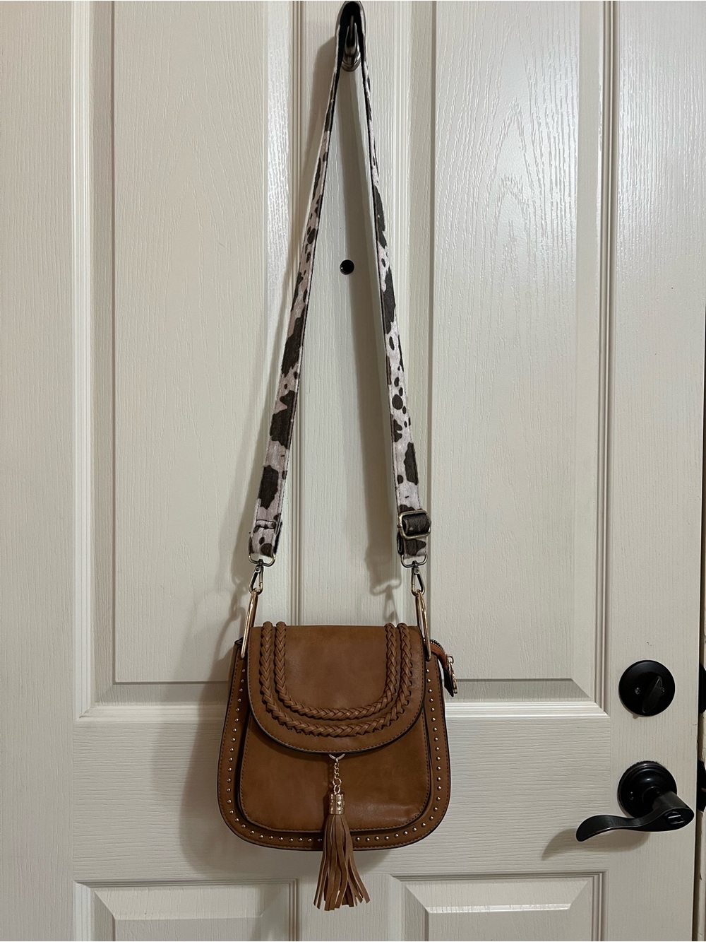 Brown Crossbody Saddle Bag with Tassel